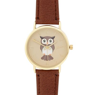 Ladies brown owl dial watch